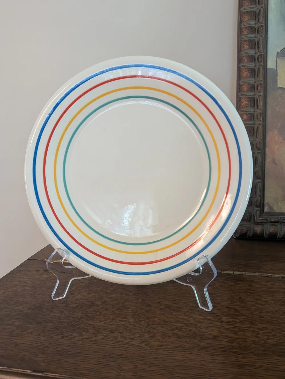 Pier 1 Hand Painted Italy Rainbow Stripe Salad Plate Ceramic Cottagecore